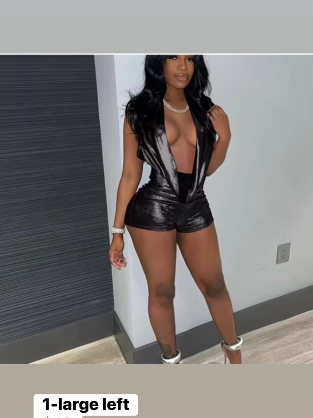 Satin-Look Deep V Neck Black Romper
